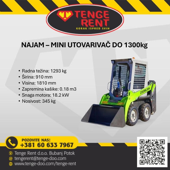 Najam/Iznajmljivanje Mini utovarivač do 1300kg